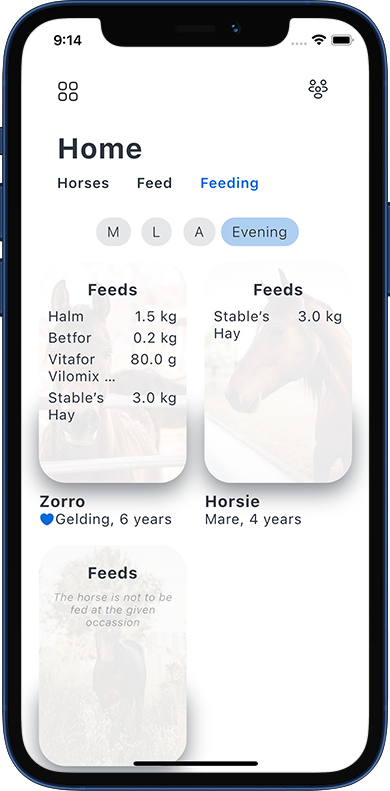 Utfodringsplan i Equiration-appen